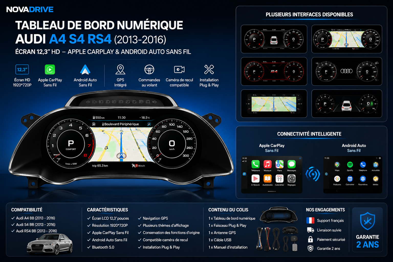 Tableau de Bord Numérique Audi A4 S4 RS4 B8 (2013-2016)